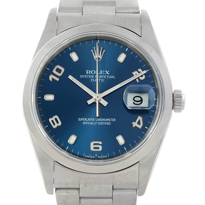 Rolex Date Mens Steel Blue Dial Watch 15200 | SwissWatchExpo