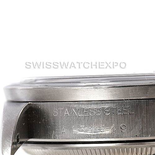 This image shows a side view of the stainless steel case and serial number of a Rolex Date 15210 Men's Stainless Steel Black Dial 15210 Men's Stainless Steel Black Dial model watch.