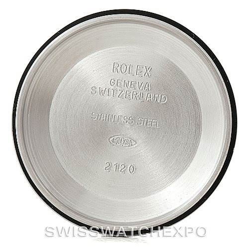 This image shows the inner side of the case back for a Rolex Date 15200 Men's Stainless Steel White Dial 15200 Men's Stainless Steel White Dial model, with engraved details and markings.