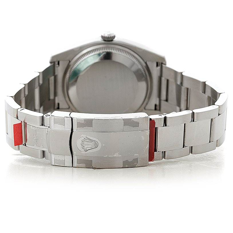 This image shows the back of the Rolex Date 115200 Men's Stainless Steel Silver Dial 115200 Men's Stainless Steel Silver Dial model watch, highlighting the clasp and bracelet.