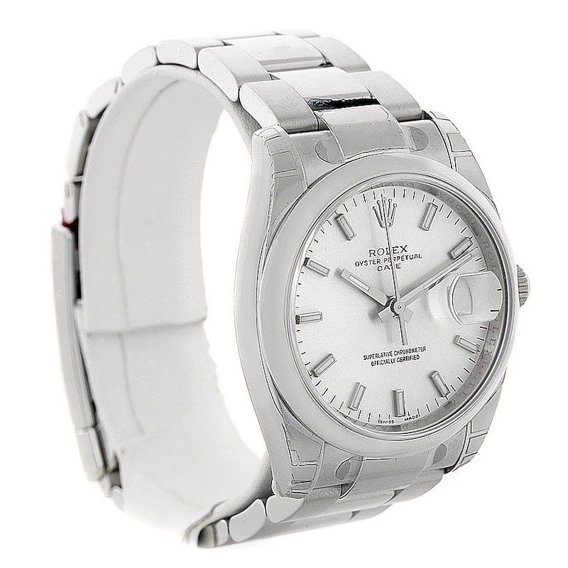 Rolex Date Steel Silver Dial Mens Watch 115200 Unworn SwissWatchExpo
