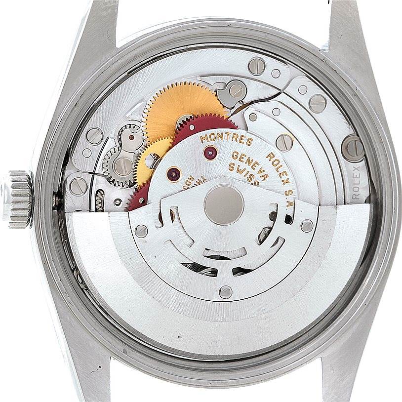 This is a close-up of the movement and interior components of a Rolex Date 15200 Men's Stainless Steel Silver Dial 15200 Men's Stainless Steel Silver Dial model watch from the back.