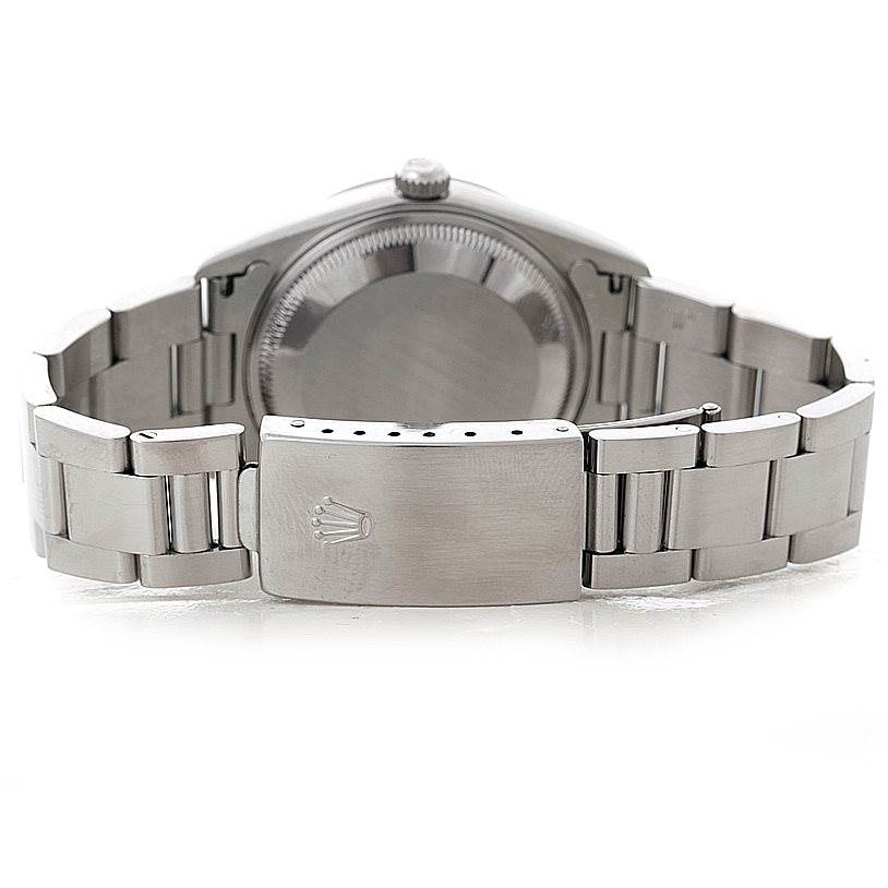 This image shows the rear view of a stainless steel Rolex Date 15200 Men's Stainless Steel Silver Dial 15200 Men's Stainless Steel Silver Dial model watch, highlighting the bracelet and clasp.