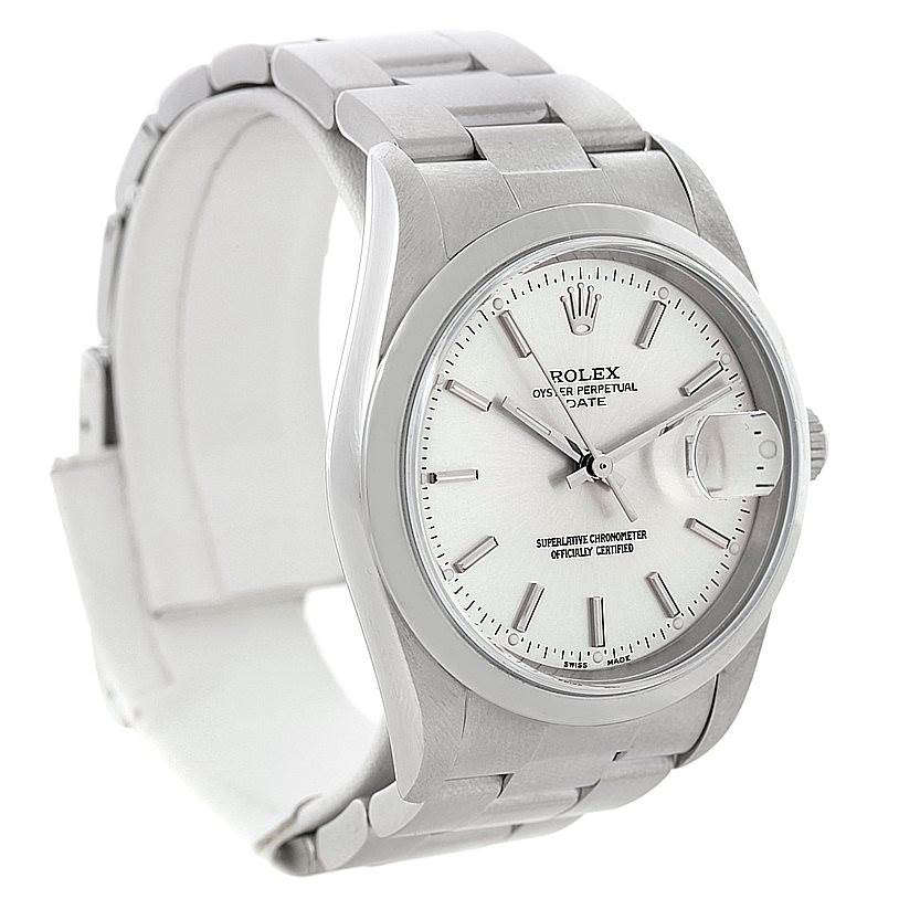 This image shows a Rolex Date 15200 Men's Stainless Steel Silver Dial 15200 Men's Stainless Steel Silver Dial watch at a three-quarter angle, highlighting the dial, bezel, and bracelet.