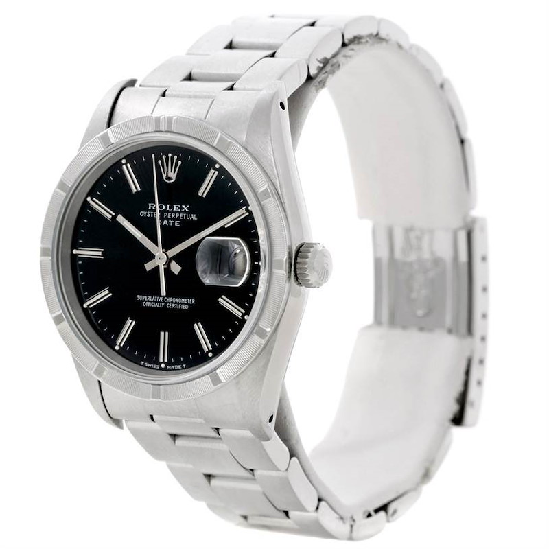 Rolex Date Mens Steel Black Dial Watch 15210 SwissWatchExpo
