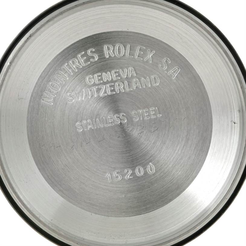 This image shows the case back of a Rolex Date 15200 Men
s Stainless Steel Silver Dial 15200 Men
s Stainless Steel Silver Dial model watch, displaying the brand engraving and model number "15200".