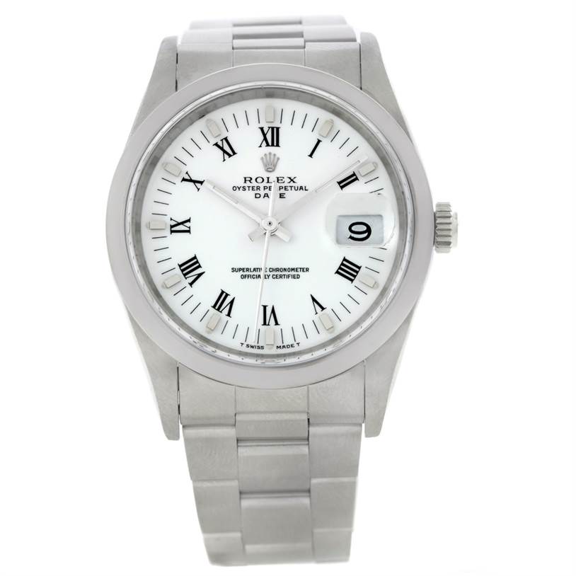 The image shows a front view of the Rolex Date 15200 Men
s Stainless Steel Silver Dial 15200 Men
s Stainless Steel Silver Dial model watch, displaying its face, bezel, and metal bracelet.