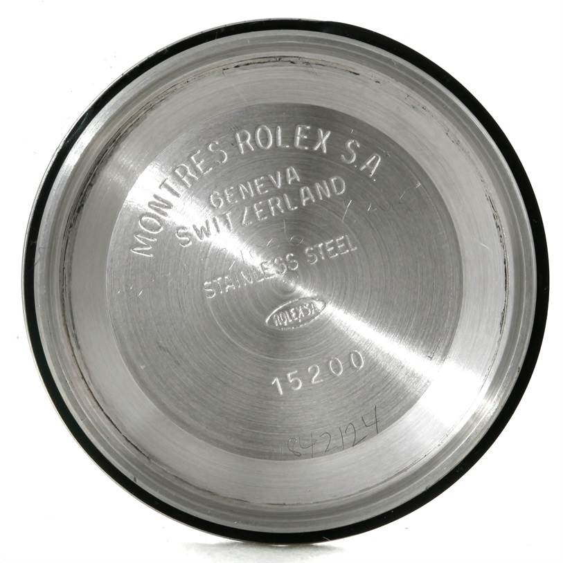 This image shows the inner case back of a Rolex Date 15203 Men's Steel and Gold (two tone) Grey Dial 15203 Men's Steel and Gold (two tone) Grey Dial model watch, displaying the branding and model number.