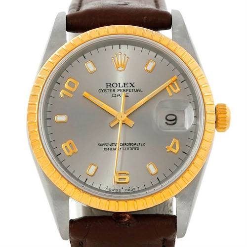 Photo of Rolex Date Steel 18k Yellow Slate Dial Mens Gold Watch 15203