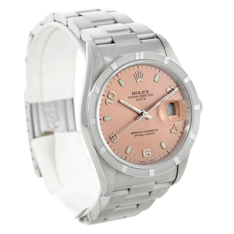 Rolex Date Mens Stainless Steel Salmon Dial Watch 15210 SwissWatchExpo
