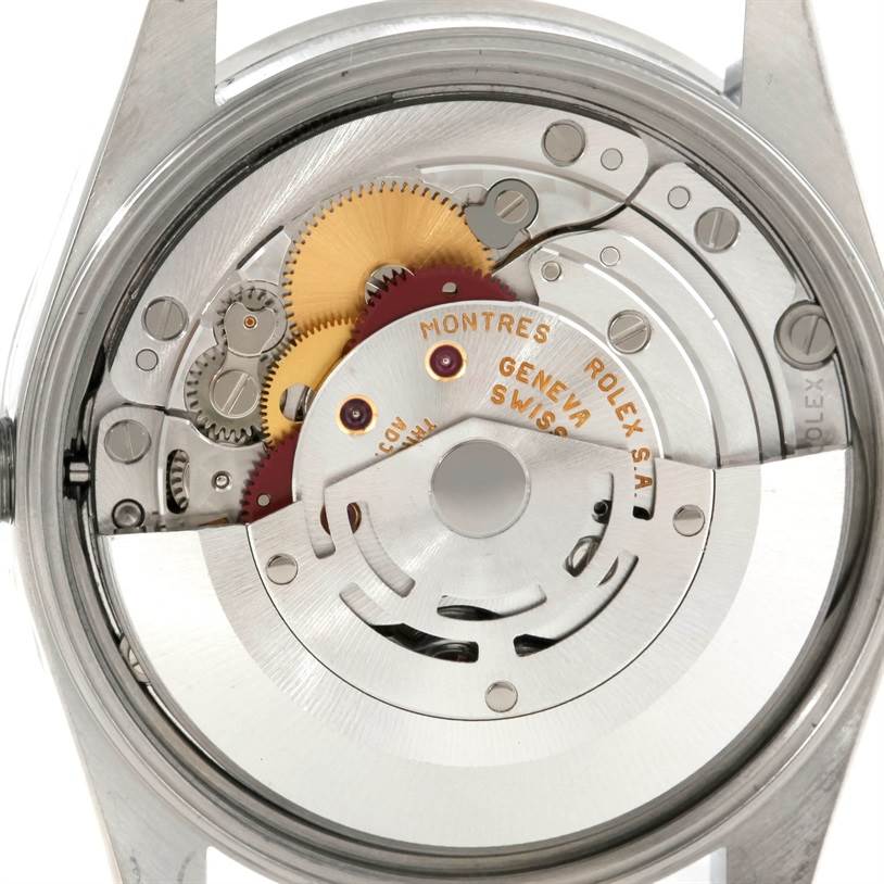 This image shows the internal movement components of a Rolex Date 15210 Men's Stainless Steel Pink Dial 15210 Men's Stainless Steel Pink Dial watch model from the back angle.
