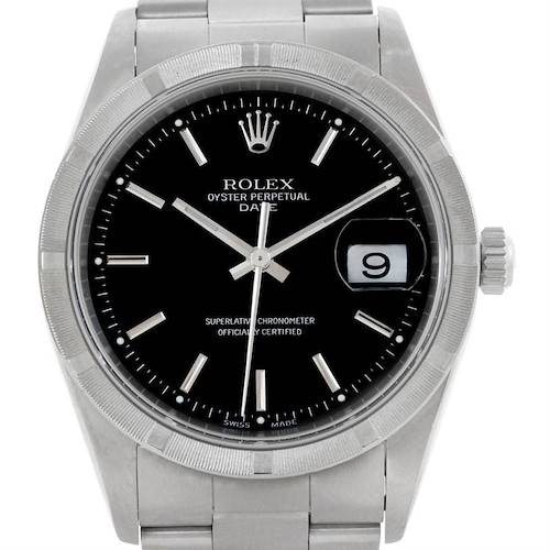 Photo of Rolex Date Mens Stainless Steel Black Dial Watch 15210