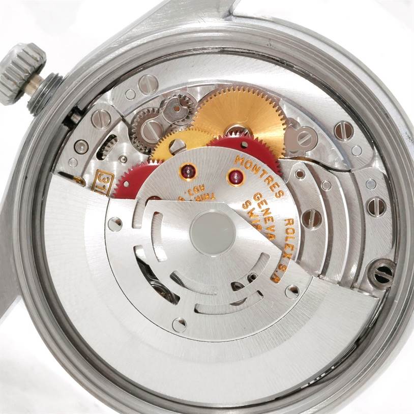 This is an interior view showing the movement mechanism of a Rolex Date 15200 Men's Stainless Steel Blue Dial 15200 Men's Stainless Steel Blue Dial model watch.