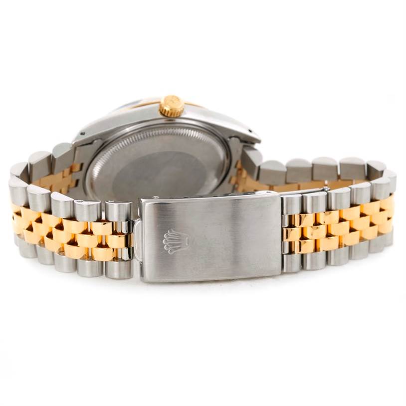 The image shows the back view of a Rolex Date 15053 Men's Stainless Steel Champagne Dial 15053 Men's Stainless Steel Champagne Dial model watch, focusing on the bracelet and clasp.