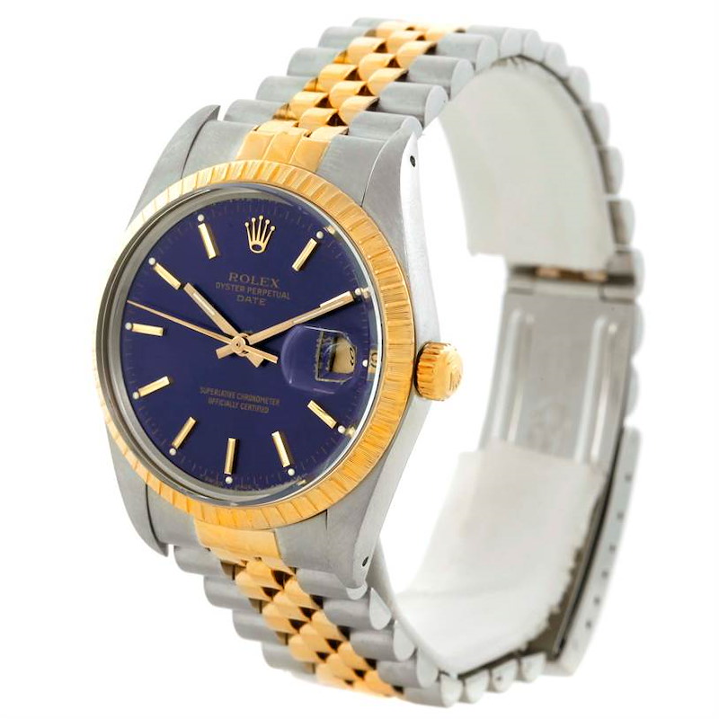 Rolex Date Mens Stainless Steel 18k Yellow Gold Blue Dial Watch 15053 SwissWatchExpo