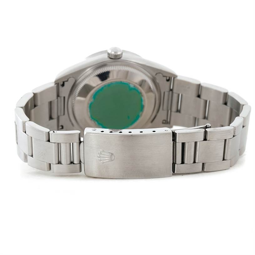 The image shows the back and bracelet clasp of a Rolex Date 15210 Men's Stainless Steel Black Dial 15210 Men's Stainless Steel Black Dial model watch.