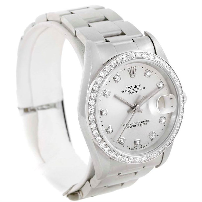 Rolex Date Stainless Steel Diamond Silver Dial Mens Watch 15200 SwissWatchExpo