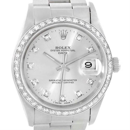 Photo of Rolex Date Stainless Steel Diamond Silver Dial Mens Watch 15200