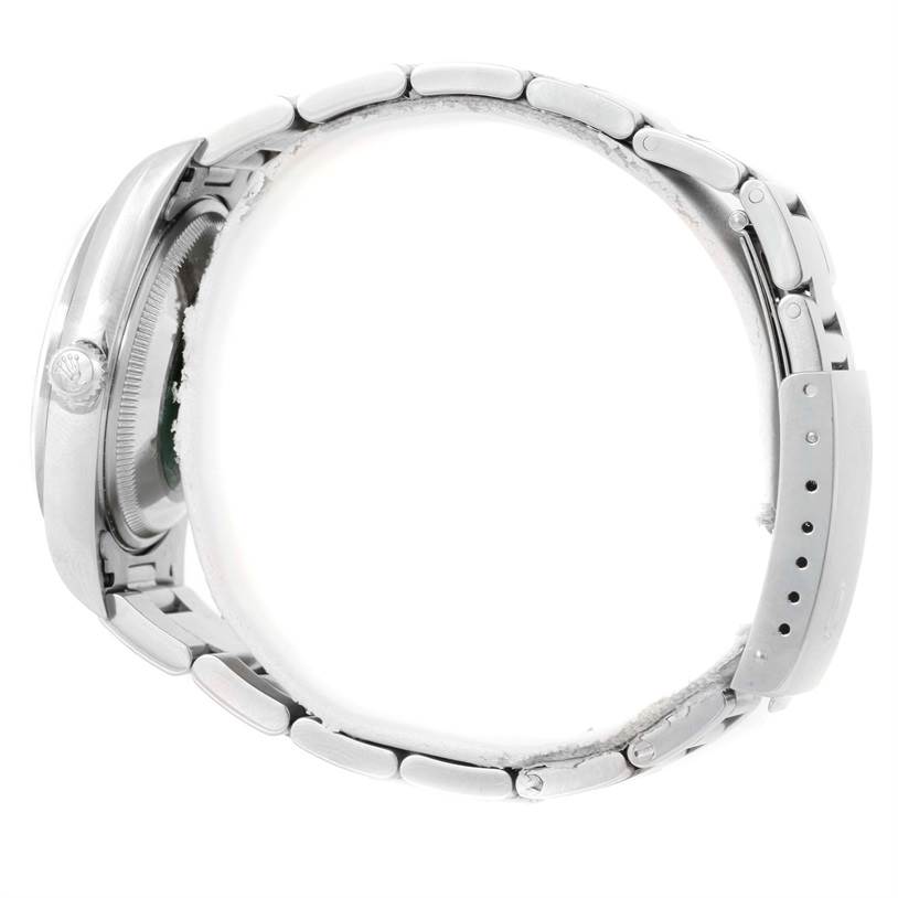 The image shows a side profile of a Rolex Date 15200 Men's Stainless Steel Silver Dial 15200 Men's Stainless Steel Silver Dial model watch, highlighting the crown, case, and bracelet.