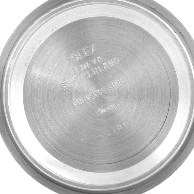 This image shows the engraved stainless steel case back of a Rolex Daytona 116520 Men's Stainless Steel Black Dial 116520 Men's Stainless Steel Black Dial watch, viewed from the inside.