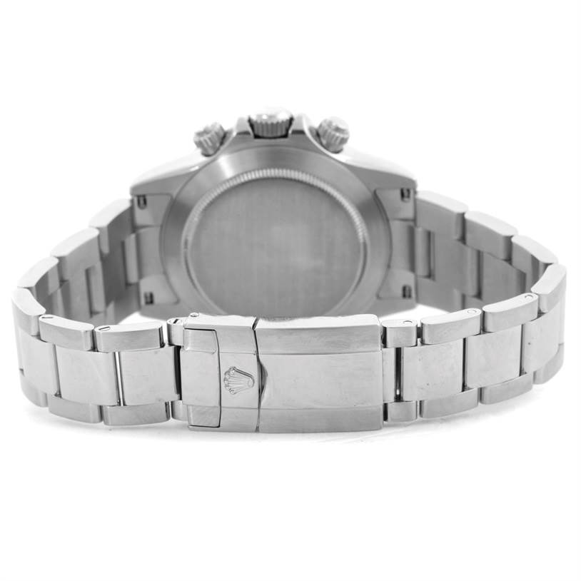 The image shows the back case and bracelet of a Rolex Daytona 116520 Men's Stainless Steel Black Dial 116520 Men's Stainless Steel Black Dial watch from a rear angle.