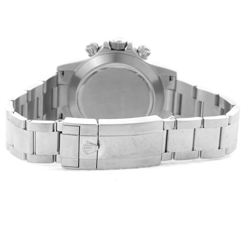 The image shows the back view of a Rolex Daytona 116520 Men's Stainless Steel Black Dial 116520 Men's Stainless Steel Black Dial watch, focusing on the bracelet and clasp.