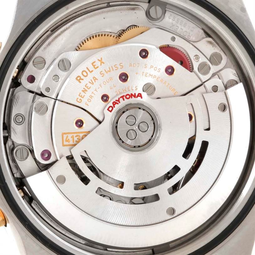 This image shows the movement mechanism of a Rolex Daytona 116523 Men's White Dial 116523 Men's White Dial watch, viewed from the back.