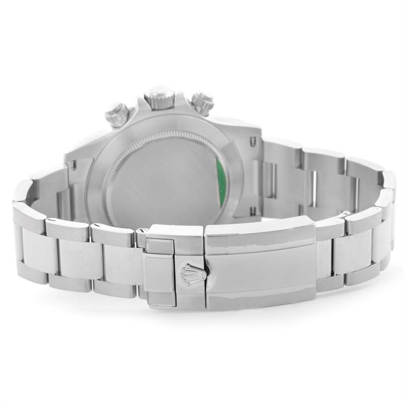 This image shows the back view of the Rolex Daytona 116520 Men's Stainless Steel White Dial 116520 Men's Stainless Steel White Dial watch, featuring the clasp and bracelet links.