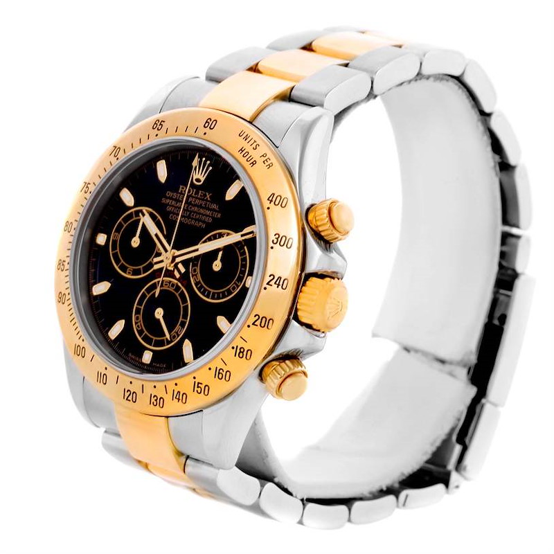 Rolex Cosmograph Daytona Black Dial Steel 18K Yellow Gold Watch 16523 SwissWatchExpo
