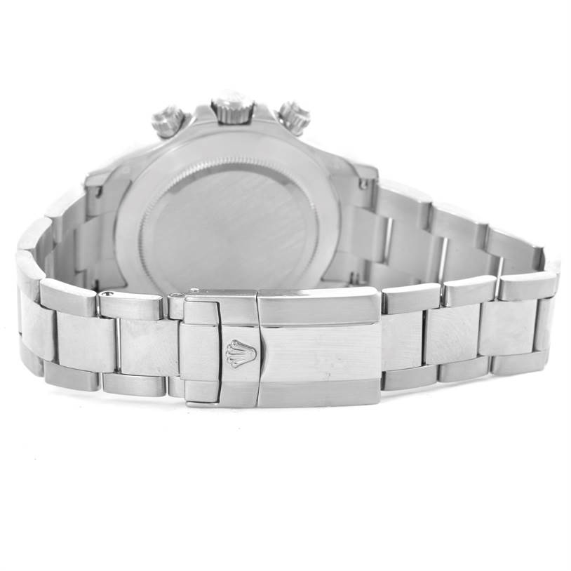 The image shows the case back and bracelet of a Rolex Daytona 116509 Men's White Gold Silver Dial 116509 Men's White Gold Silver Dial watch.