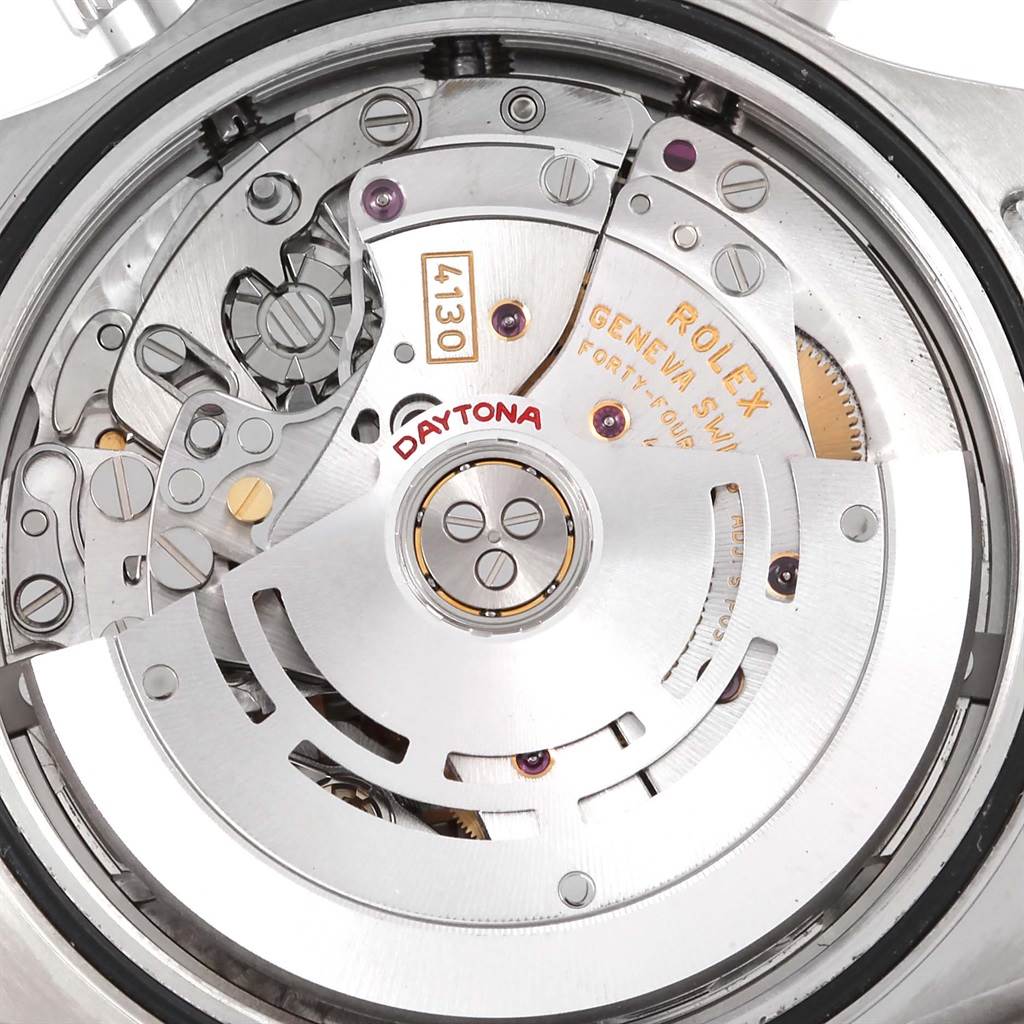 This image shows the inner mechanism and parts of a Rolex Daytona 116520 Men
s Stainless Steel White Dial 116520 Men
s Stainless Steel White Dial watch, viewed from the back.