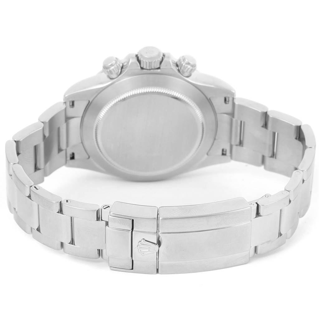 The image shows the back case and metal bracelet of the Rolex Daytona 116520 Men's Stainless Steel White Dial 116520 Men's Stainless Steel White Dial watch from a rear angle.