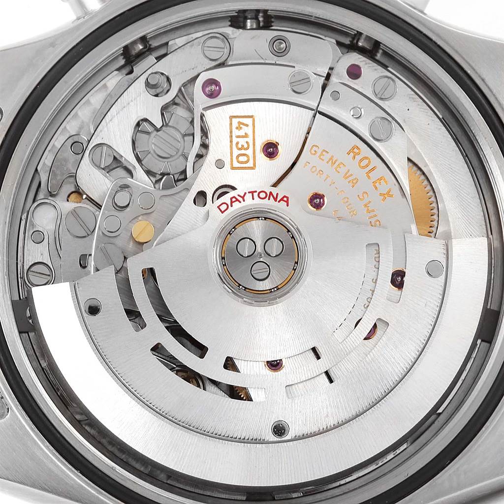 This image shows a close-up view of the inner movement mechanism of the Rolex Daytona 116520 Men's Stainless Steel White Dial 116520 Men's Stainless Steel White Dial watch.