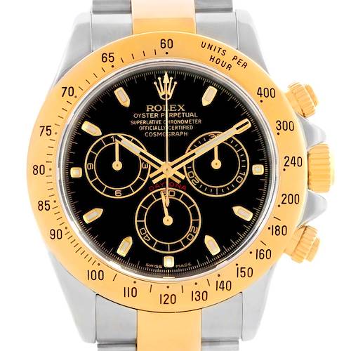 Photo of Rolex Cosmograph Daytona Steel 18K Yellow Gold Black Dial Watch 116523