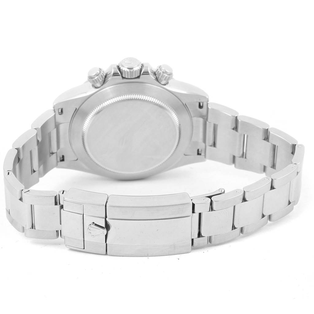 The image shows the back case and bracelet of a Rolex Daytona 116520 Men's Stainless Steel White Dial 116520 Men's Stainless Steel White Dial watch from a rear angle.