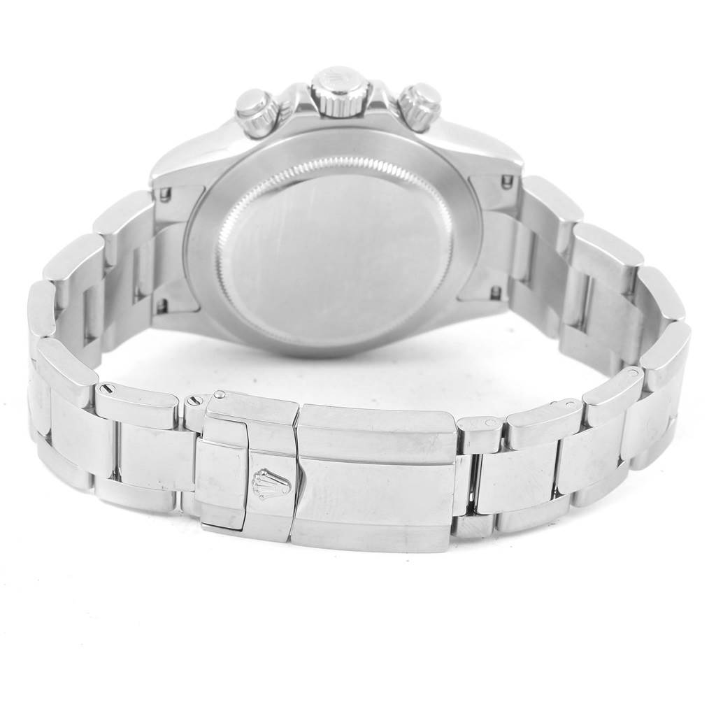 This image shows the back case and bracelet clasp of a Rolex Daytona 116520 Men's Stainless Steel Black Dial 116520 Men's Stainless Steel Black Dial watch from a rear angle.