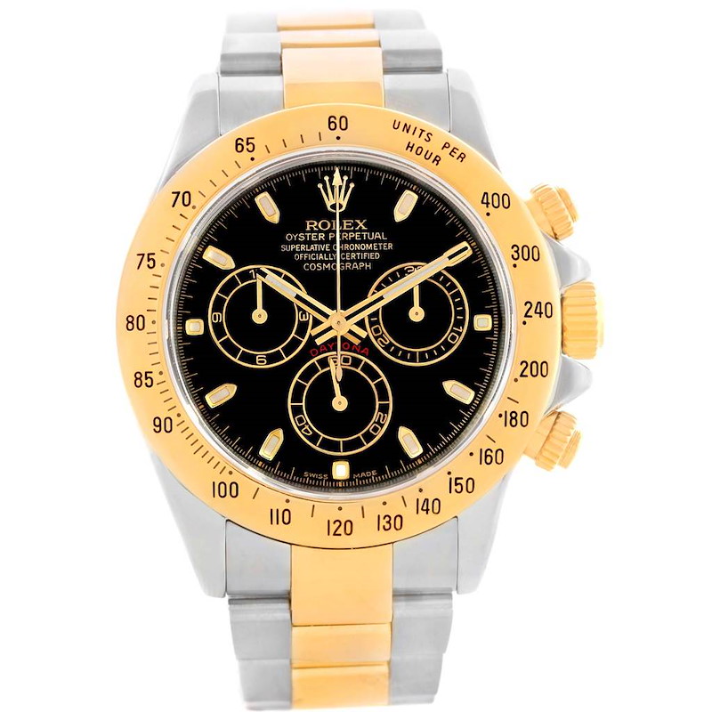 Rolex Daytona Steel 18K Yellow Gold Black Dial Watch 116523 SwissWatchExpo