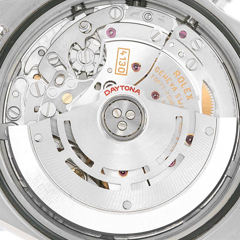 Close-up view of the Rolex Daytona 116520 Men's Stainless Steel Black Dial 116520 Men's Stainless Steel Black Dial's internal movement, showing intricate mechanical components and "Daytona" engraving.