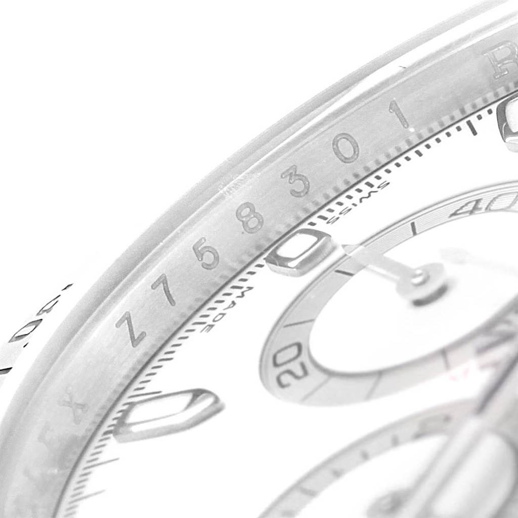 The image shows a close-up view of the dial and bezel of a Rolex Daytona 116520 Men's Stainless Steel White Dial 116520 Men's Stainless Steel White Dial watch.