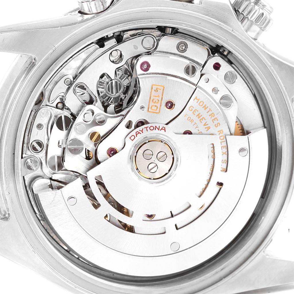 The image shows the internal mechanism of the Rolex Daytona 116520 Men's Stainless Steel White Dial 116520 Men's Stainless Steel White Dial watch viewed from the back.