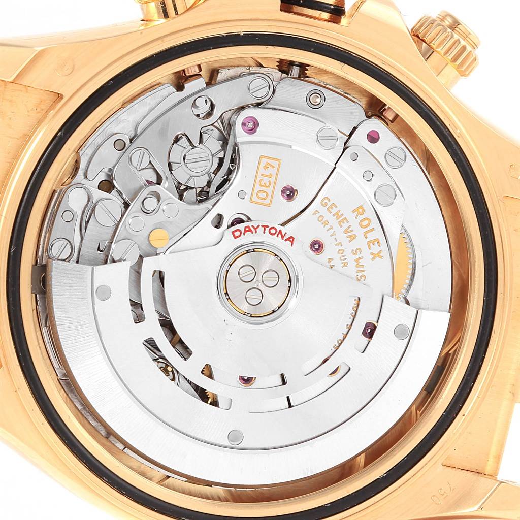 This image shows the internal mechanism and rotor of a Rolex Daytona 116518 Men's Stainless Steel Mother of Pearl Dial 116518 Men's Stainless Steel Mother of Pearl Dial watch viewed from the back.