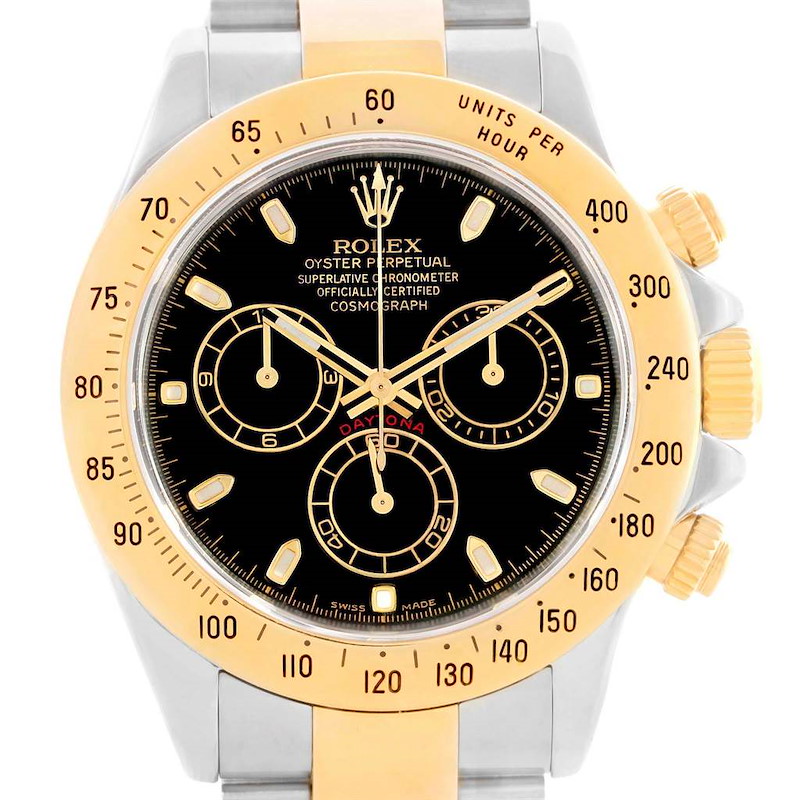 Rolex Daytona Steel 18K Yellow Gold Black Dial Mens Watch 116523 SwissWatchExpo