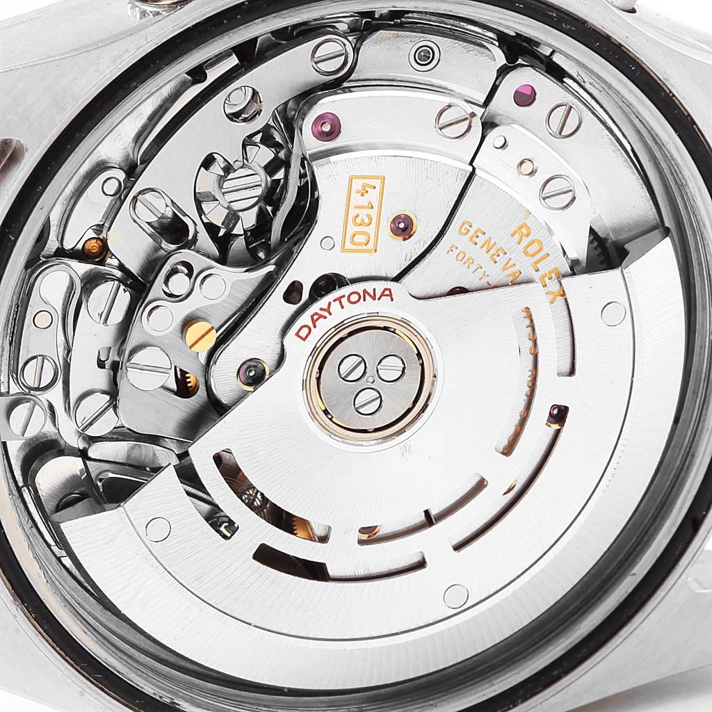 The image shows the intricate inner movement mechanism of a Rolex Daytona 116520 Men's Stainless Steel Black Dial 116520 Men's Stainless Steel Black Dial watch, viewed from the back.