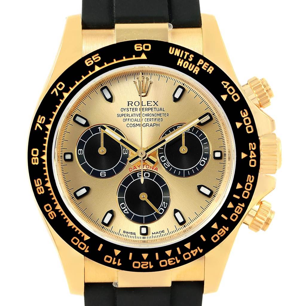 Rolex Daytona Yellow Gold Ceramic Bezel Rubber Strap Watch 116518