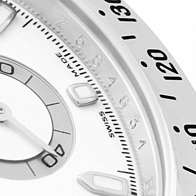 The image shows a close-up angle of the dial and bezel of a Rolex Daytona 116520 Men's Stainless Steel White Dial 116520 Men's Stainless Steel White Dial watch.