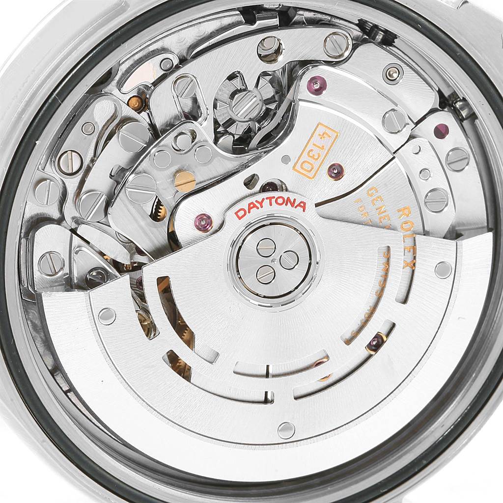 The image shows the internal mechanism of a Rolex Daytona 116520 Men's Stainless Steel White Dial 116520 Men's Stainless Steel White Dial watch, highlighting its intricate movement components.