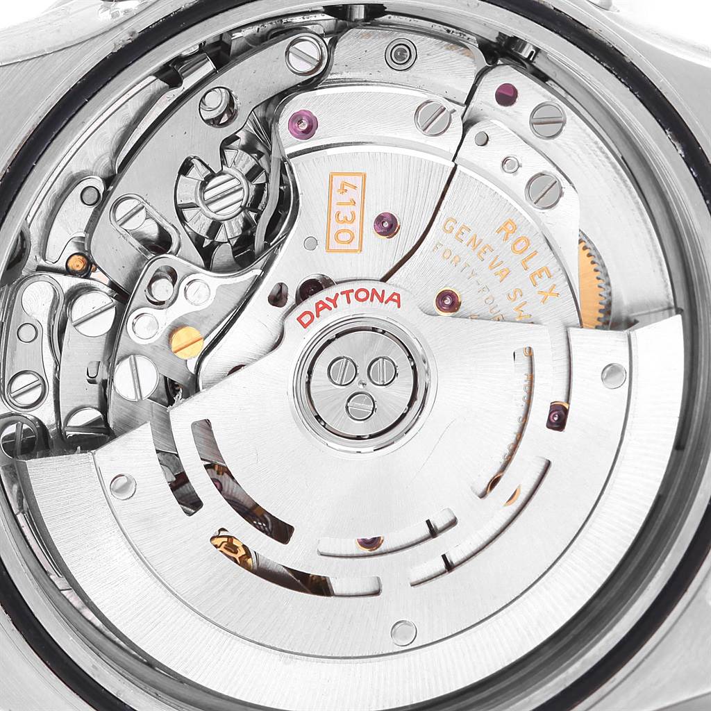 This image shows the internal mechanism of the Rolex Daytona 116520 Men's Stainless Steel White Dial 116520 Men's Stainless Steel White Dial watch viewed from the back, highlighting the movement parts.