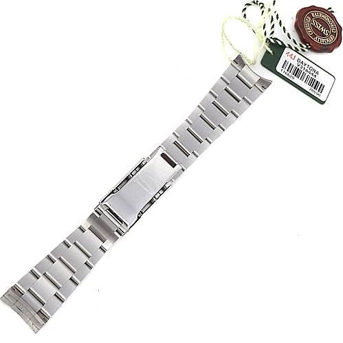 The image shows a close-up of a metal bracelet strap for the Rolex Daytona 116520 Men's Stainless Steel Black Dial 116520 Men's Stainless Steel Black Dial model, with tags attached.