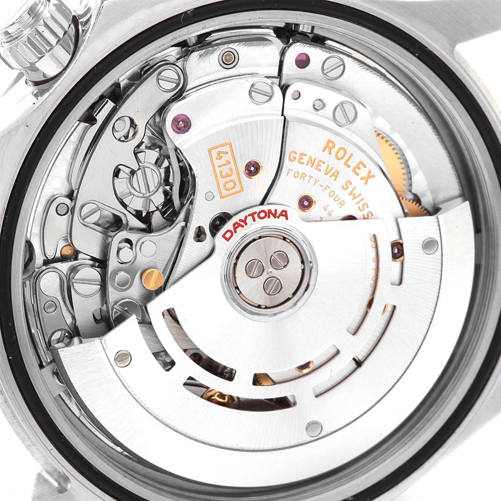 The image shows the movement and internal mechanism of a Rolex Daytona 116520 Men's Stainless Steel White Dial 116520 Men's Stainless Steel White Dial watch viewed from the back.