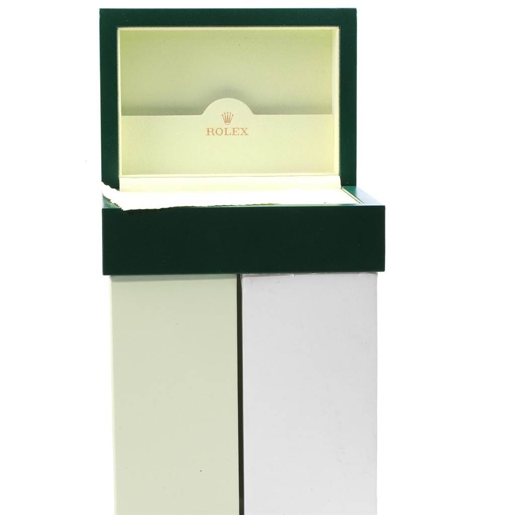 This image shows the open box for a Rolex Daytona 116509 Men's White Gold Silver Dial 116509 Men's White Gold Silver Dial watch, with the lid at a slight angle and the interior visible.